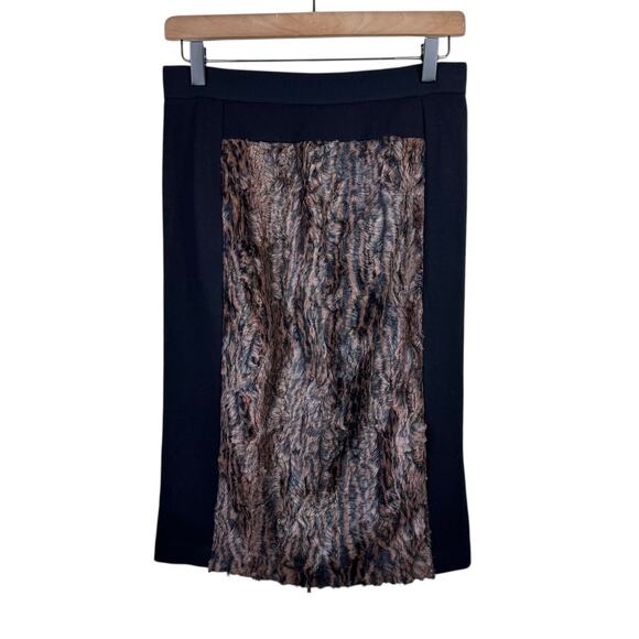 BCBGMaxazria NWT Ines Black & Brown Faux Fur Animal Print Midi Pencil Skirt - Picture 4 of 10